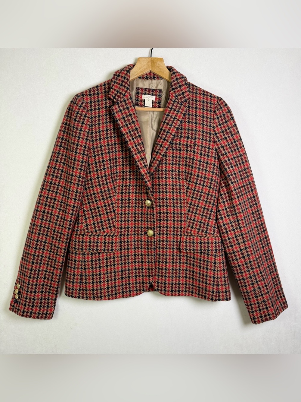 J Crew Women’s Sz 8 Schoolboy Blazer Wool Houndstooth Plaid Preppy Academia - Picture 2 of 12